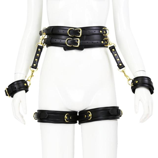 Vixen Restraint Set body harness LAVAH Black Leather with Gold Hardware  